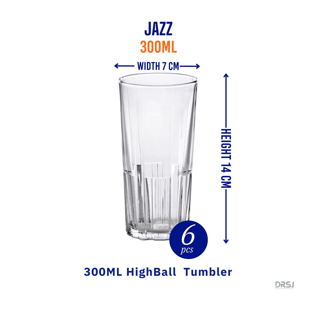 Duralex® Jazz Clear Highball Tumbler 300ml Set Of 6 Glasses, for drinking juice, water, cocktails, hot drinks or cold, made in france