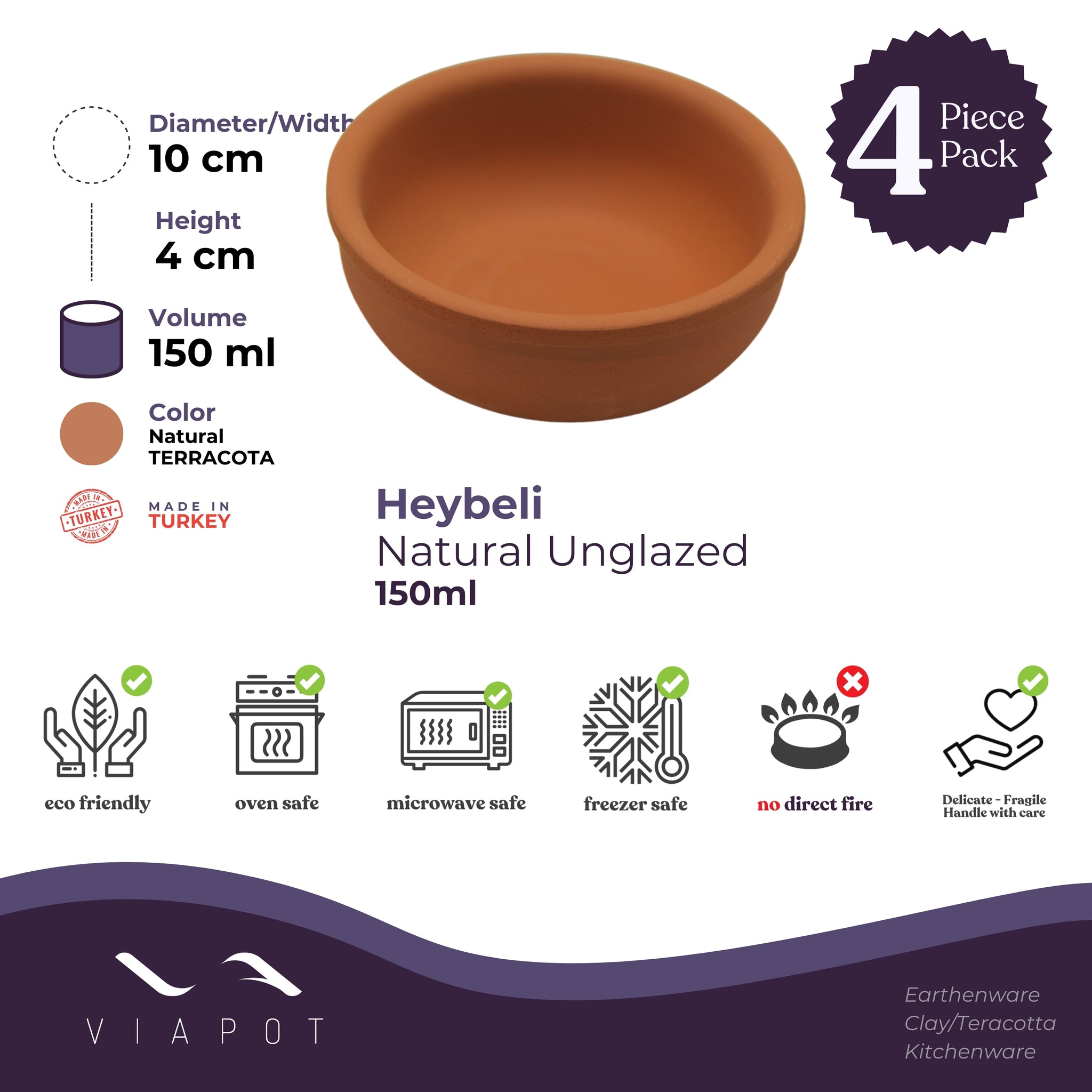 Viapot Heybeli Premium Terracotta/Clay Katori & Bowls | Natural