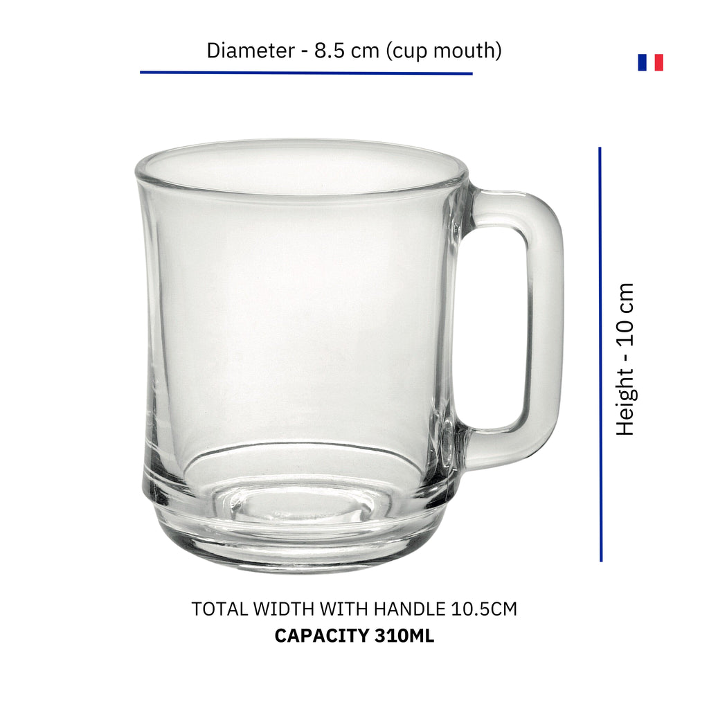 Duralex Clear Mug 310ml are perfect for Tea, Coffee or anything which can make you happy, Duralex Mugs are made in France, its durable, 3.5X Stronger, Chip Resistant, Shock Resistant, Tempered Glass, Owning Duralex France is the best thing in kitchen and dining table top, its elegant luxurious. 