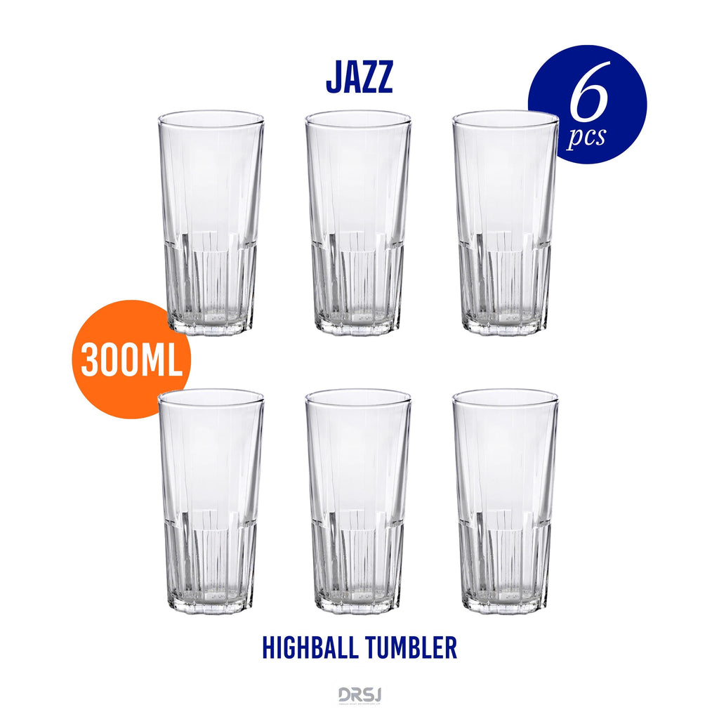 Duralex® Jazz Clear Highball Tumbler 300ml Set Of 6 Glasses, for drinking juice, water, cocktails, hot drinks or cold, made in france