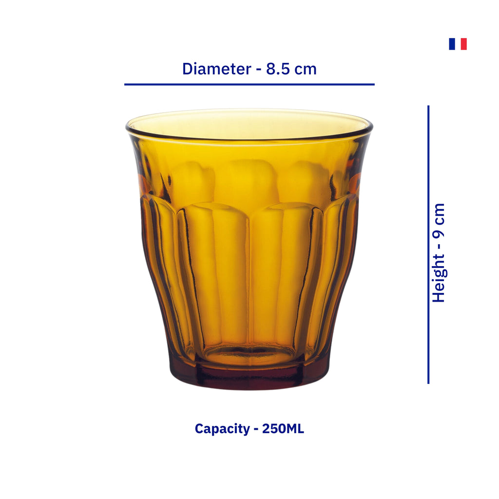 Shop Picardie Amber Tumbler at an affordable price. Get the perfect set of glassware for your home, whether it's whisky, coffee, tea, or juice glasses. Enjoy quality and value with our durable and elegant selection. Duralex Picardie Amber Tumbler/Glass 250ml Set of 6 Pieces